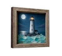 Coastal Light House Shadow Box Frame Soft Glow Wooden Decoration Good