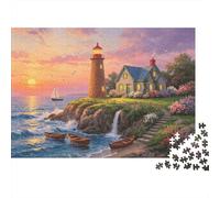Coastal Lighthouse Adulto Jigsaws 1000 Piezas Material Reciclado Seaside House Jigsaw Puzzles Puzzle Accesorios de Juego Party Accesorios de Juego Excelente Idea de Regalo for Women 38x26cm/1000pcs