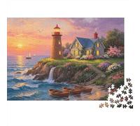 Coastal Lighthouse Jigsaw Puzzle 1000 Piezass Reciclable Ocean Sunset Senior Puzzles Educational Game Decompression Ideal for Family and Friends Birthdays 52x38cm/1000pcs