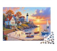 Coastal Lighthouse Scene 100% Recycled Cardboard Sunset Lighthouse Beach 1000Pc Jigsaw Puzzle For Adults Challenging & Brainteasing 70x50cm/1000pcs