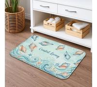 Coastal Living Shells - Tapete de baño de secado rápido, diseño náutico de olas del océano, absorbente, antideslizante, tapete decorativo de verano de franela lavable para baño, inodoro, baño, 16 x 24