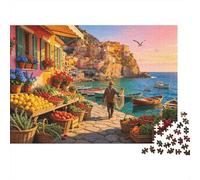 Coastal Market Town Puzzles para Adultos 1000 Piezas Material Reciclado Cinque Terre Jigsaw Puzzle Educational Game Decompression Parent Child Game Props for Hogar 52x38cm/1000pcs