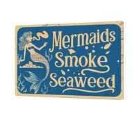 Coastal Metal Wall Signs - Vintage Coastal Wall Art | Mermaid Room Decoration For Beach Homeowners Bathroom Kitchen Porch Living Room Bedroom Study Home Office Entryway RV