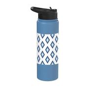 Coastal Modern Blue Diamonds Ikat Patrón Geométrico Motivo Stainless Steel Insulated Water Bottle