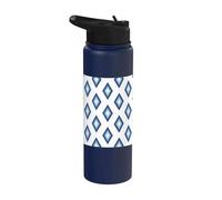 Coastal Modern Blue Diamonds Ikat Patrón Geométrico Motivo Stainless Steel Insulated Water Bottle