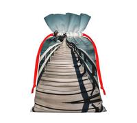 Coastal Pier Print Christmas Drawstring Holiday Candy Bag Christmas Sacos Reutilizables Bolsas de regalo de fiesta