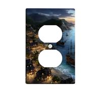 Coastal Pirate Cove - Placas de cubierta para interruptor de luz/cubiertas de toma, playas azul océano para acentos de pared, placas de pared termoplásticas, salida dúplex individual estilo náutico