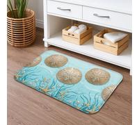 Coastal Sand Dollar - Tapete de baño de secado rápido, diseño de criaturas oceánicas azules, absorbente, antideslizante, tapete de ducha de franela de playa de verano, lavable, para decoración de baño