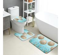 Coastal Sand Dollar - Tapete de baño de secado rápido, diseño de criaturas oceánicas azules, absorbente, antideslizante, tapete de ducha de franela lavable para verano, playa, juego de 3 piezas