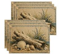 Coastal Shells - Manteles individuales estilo playa náutica para comedor, decoración de verano, antideslizantes, lavables, para interiores y exteriores, cocina, fiesta, juego de 6