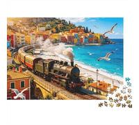 Coastal Steam Train 1000 Piece Puzzle Recycled Italian Riviera Senior Puzzles Party Accesorios de Juego Developing Niños y niñas‘s Intelligence Educational Divertido 52x38cm/1000pcs