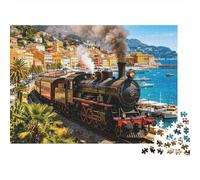 Coastal Steam Train Puzzle 1000 Piezas Reciclable Paper Harbor Town Adult Jigsaws Accesorios para Juegos de Fiesta Developing Boy & Girl‘s Intelligence Educational 70x50cm/1000 Piezas