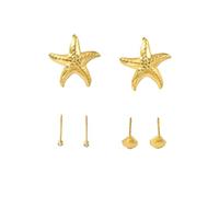 Coastal Styles - Juego de aretes con diamantes de imitación brillantes y formas modernas, accesorio de moda para mujer, aretes geométricos de concha