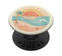 Coastal Sunset Beach Ocean Wave Palm Tree Graphic PopSockets PopGrip Adhesivo