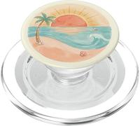 Coastal Sunset Beach Ocean Wave Palm Tree Graphic PopSockets PopGrip para MagSafe