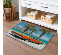 Coastal - Tapete de baño retro de secado rápido, diseño de coche clásico naranja y palmeras, absorbente, antideslizante, de espuma viscoelástica, lavable, para baño, inodoro, decorativo, 40,6 x 60,9