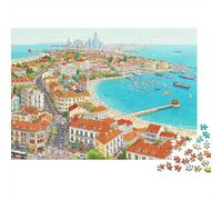 Coastal Town Jigsaw Puzzle 1000 Pieces Recycled Pastel Seaside City Puzzles for Boy & Girl Parent Child Accesorios de Juego Desarrolla la Inteligencia de niños y niñas Educational 38x26cm/1000pcs