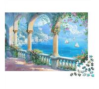 Coastal Villa View 100% Recycled Cardboard Arched Sea Balcony 1000 Piece Puzzle for Adults The Impossible Challenge 52x38cm/1000pcs
