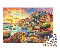 Coastal Village Jigsaw Puzzle 1000 Piezas Recycled Girl by The Sea Puzzles para Niños y Niñas Padre-Hijo Accesorios de Juego Desarrolla Boy & Girl‘s Inteligencia Educativo 38x26cm/1000pcs