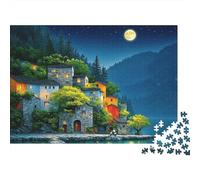 Coastal Village Puzzles 1000 Pieza Material Reciclable Fairy Tale Night Puzzle for Adultoss Excelente Regalo Idea Divertido Tiempo de Juego Familiar Actividad 70x50cm/1000pcs