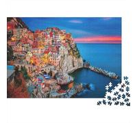 Coastal Village Sunset Colourful Flower Cliff Cove 1000 Pcs Jigsaws for Adults The Impossible Challenge Brain Development 52x38cm/1000pcs