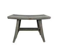 CoastalVogue Satori - Banco de ducha de madera de teca (61 cm), acabado gris
