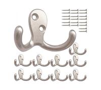 Coat Hooks, 10pcs Hardware Wall Hooks Heavy Duty Hooks for Hanging Coats Double No Rust Hooks Wall Mounted for Key, Towel, Bags, Cup, Hat (Silvery)