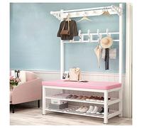 Coat Rack with Shoe Bench 2 Tier Shoe Storage 12/13/16 Hooks Non Slip Feet Entryway Black Perfect for Bedroom Hallway Living Room