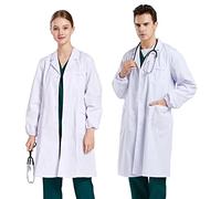CoatCool Bata Blanca de Laboratorio Manga Larga - Algodón y Poliéster para Médico, Doctora, Estudiantes, Enfermera - Disfraz Cosplay Hombre/Mujer