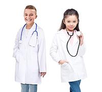 CoatCool Bata Blanca Niña, Bata de Laboratorio Niños, Algodón Bata Blanca Laboratorio Disfraz Cientifico Manga Larga Disfraz Doctor Niño Niña Bata Cientifico para Estudiant Escuela Hospital Cosplay,L