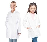 CoatCool Bata Blanca Niña, Bata de Laboratorio Niños, Algodón Bata Blanca Laboratorio Disfraz Cientifico Manga Larga Disfraz Doctor Niño Niña Bata Cientifico para Estudiant Escuela Hospital Cosplay