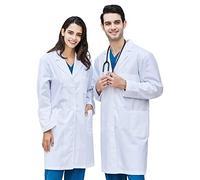 CoatCool Bata de Laboratorio Médico Unisex para Hombre Mujer - Blanca en Algodón Manga Larga - Disfraz Enfermera para Estudiantes Escuela Cosplay, M