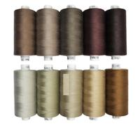 Coats Moon - Caja de 10 carretes de hilo de coser surtidos, hilo multiusos de poliéster Coats Moon para costura, overlocking, costura y acolchado, 1000 yardas por carrete, 120 tonos neutros oscuros