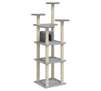 Coavain Rascador con columnas rascadoras de sisal, 60,5 x 60,5 x 171 cm, madera y peluche, área de actividad para interior para gatos, para rascar, escalar, sentarse, esconderse, gris claro
