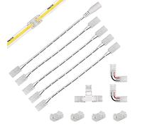COB LED Tira Conectores para 2pin 8mm Tira COB, 4 Conectores Centrales Transparentes, 2 en Forma de L,1 en Forma de T y 4 Cables de Extensión de Doble Extremo de 15cm con 1 Conector Hembra de CC