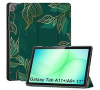 CoBak Funda para Samsung Galaxy Tab A11+ 11" / A9+ 11", Verde Oscuro Estamp | Carcasa rígida PU+PC SM-X230/X236B/X210/X215, 2 ángulos soporte, recortes precisos, protección total, función sueño-despertar