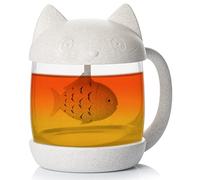 COBB INDUSTRIES® - Mister Le Chat CI0020 - Taza de té de cristal con forma de gato con filtro de infusión en forma de pez 250 ml