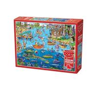 Cobble Hill 3844503-Puzzle de 1000 Piezas, Incluye póster para Adultos y niños a Partir de 12 años, Objetos Ocultos, Dibujos Animados, Color Viaje de Pesca Loco (COB44503)