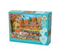 Cobble Hill 3847036 Caseta con Estanque, Puzzle Familiar, 350 Piezas, con Piezas de Diferentes tamaños, Incluye póster, Rompecabezas generacionales a Partir de 9 años, REH, otoño