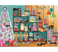 Cobble Hill - Rompecabezas de 1000 piezas, gatos de Navidad, póster de muestra incluido