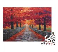 Cobblestone Road, Red Maple Trees, Rompecabezas Sostenibles Estampados para Adultos De Madera De 1000pcs (75x50cm)