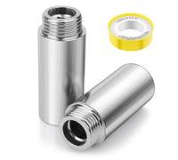 cobee Brazo de extensión para cabezal de ducha, 2 piezas de acero inoxidable de 50 mm de longitud, 1/2 G1 macho a 1/2 G1 hembra, conector adaptador recto con cinta adhesiva de fontaneros para tuberías