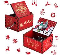 Cobee Cajas de música de manivela de Navidad, Caja de música de Navidad de Madera, Mini Cajas Musicales grabadas Vintage Decoraciones de Feliz Navidad Regalos para Año Nuevo Navidad niños niñas