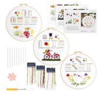 Cobee Juego de bordado para principiantes, 3 juegos de 15 puntadas diferentes, básicas y avanzadas, puntadas de bordado con diseño de flores, plantas bordadas con marco de bordado, instrucciones,