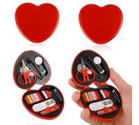 Cobee Kit de costura de 2 piezas para utensilios de viaje, caja de costura en forma de corazón, con agujas, botones, alfileres de alambre y tijeras de hilo (rojo), accesorios de reparación de costura