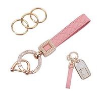 Cobee Llavero de piel de microfibra para coche, soporte universal para llavero con hebilla D antipérdida, giratorio de 360 grados, soporte para llavero con 3 llaveros y barra de reparación, rosa