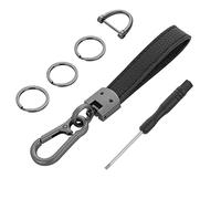 cobee Llavero de piel sintética, llavero de cuero para coche con hebilla en D antipérdida llave universal para coche con 3 llaveros y barra de reparación Negro