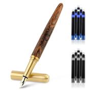 cobee® Pluma estilográfica de madera con 12 cartuchos de tinta de 2,6 mm, pluma estilográfica de madera de lujo hecha a mano vintage de 0,5 mm de punta fina para diarios de caligrafía de negocios,