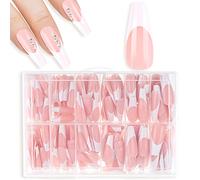cobee Prensa en uñas cuadradas largas, 360 piezas de uñas postizas de ataúd punta francesa color desnudo uñas postizas brillante cubierta completa pegamento en uñas bailarina uñas arte (Trapezoidal)