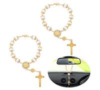 Cobee Rosario de Coche para Espejo retrovisor, 2 Piezas de Espejo de Coche Colgante Cruz Auto Rosario Espejo retrovisor Colgante Coche Accesorios Colgantes decoración Interior para Mujeres (Dorado)